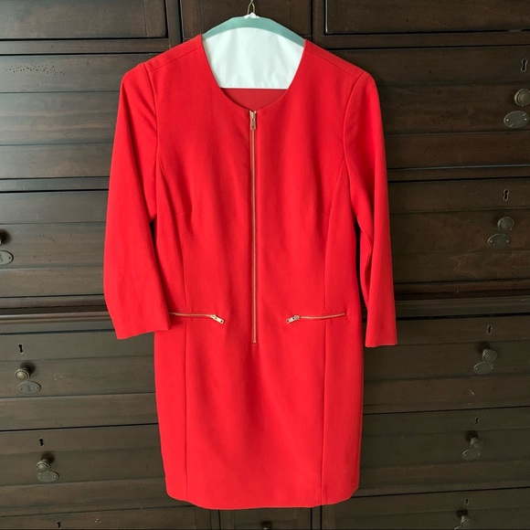 Ann Taylor Dresses & Skirts - Ann Taylor red front zip 3/4 sleeve sheath dress 0